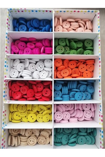 HOBİKİDS 15 mm Handmade, Written, Colored, Round, Wooden Button 24 Pieces