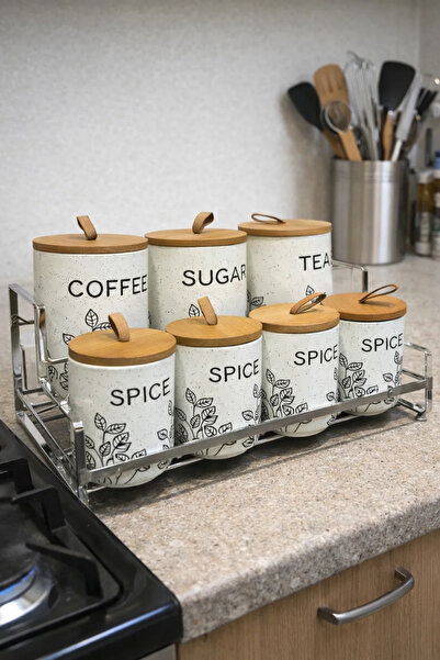 Urbanza Ceramic Jar Set with Stand | Coffee Tea Sugar Storage Jars for Kitche...