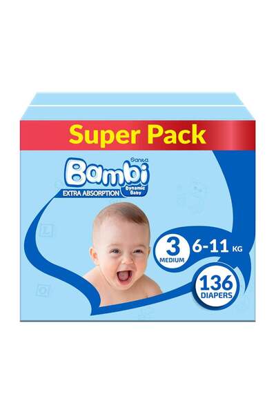 Sanita حفاضات بامبي مقاس 3 متوسط للوزن من 6 إلى 11 كجم، 140 قطعة