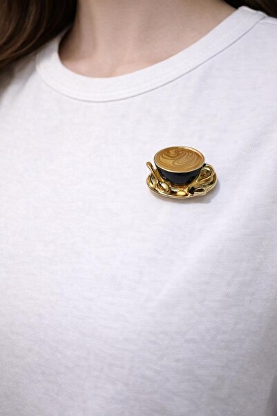 Pinkar Studio Siyah Fincan Kahve Broş