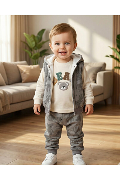 Asliva fashion طقم سترة وبنطلون من Asliva Baby كريمي اللون مطرز على شكل دمية ...