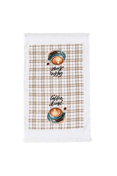 OEM White Cotton Kitchen Towel "Coffee Time" 60x35cm