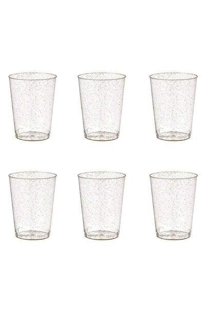 OEM Set of Reusable Transparent Plastic Cups with Gold Glitter for Water 300m...