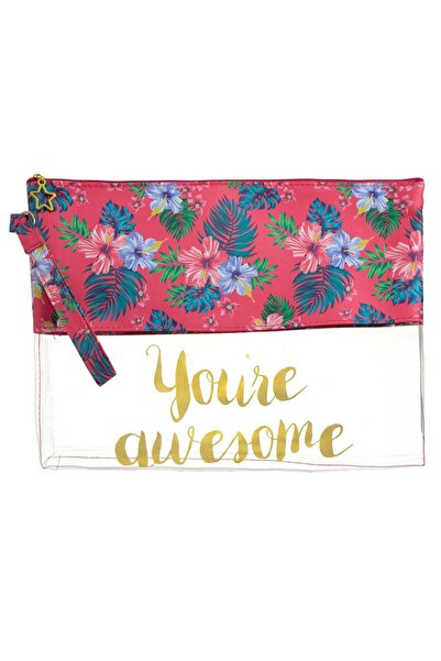OEM Transparent Wallet Fuchsia Flowers "You're Awesome" 29x22cm