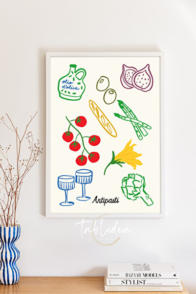 tablodea Antipasti Napisane italijanske predjela Ilustracije Uramljena kuhinj...
