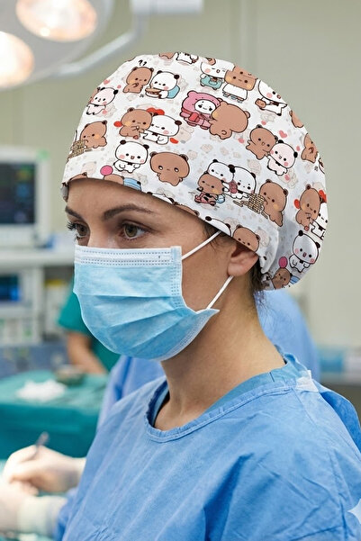 Lion Üniforma Dudu & Bubu Desenli Unisex Cerrahi Bone Hemşire ve Doktor Bone