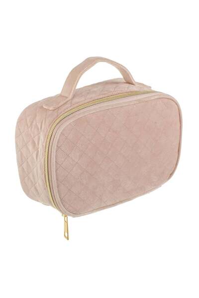 OEM Ecru Suede Makeup Bag with Quilted Pattern 20x13x8cm