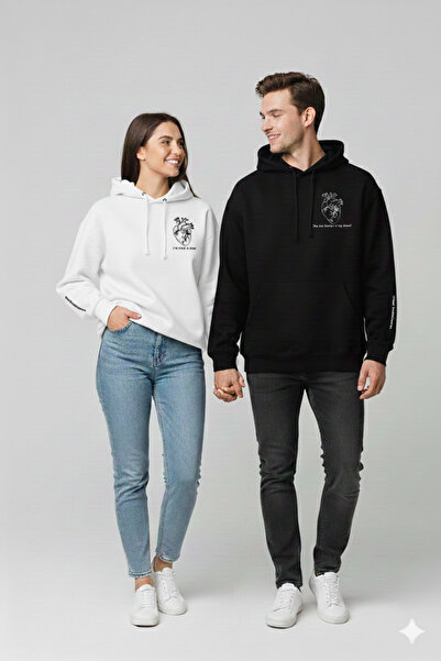 ALİ.COM Pack of 2 Black Unisex Couple Lover Combination Heart Sleeve Printed ...