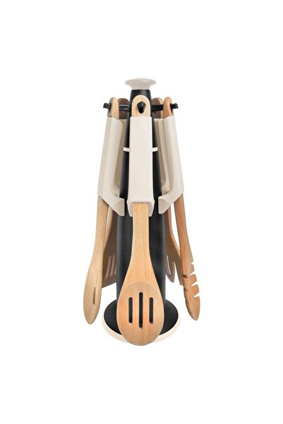 OEM Black Plastic Holder with 5 Hooks for Kitchen Utensils Ø12.5x36cm