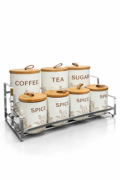 Urbanza Ceramic Jar Set with Stand | Coffee Tea Sugar Storage Jars for Kitche...