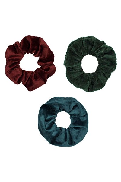 OEM Women's Velvet Hair Scrunchies Petrol Green Burgundy - 3pcs