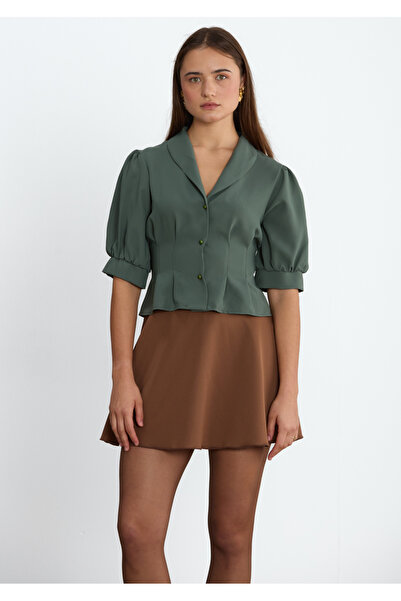 LADYA COLLECTION Yeşil Mirela Balon Kollu Gömlek Bluz