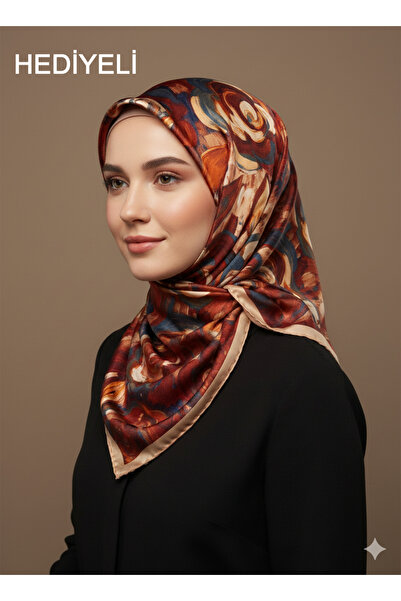 Levidor 90X90 Silk-Look Brown - Navy Blue Crystal Scarf – Non-Slip Twill Styl...
