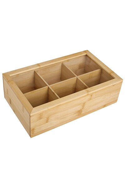 OEM Bamboo Box with 6 Compartments & Glass Window Lid for Tea 30x18x9cm