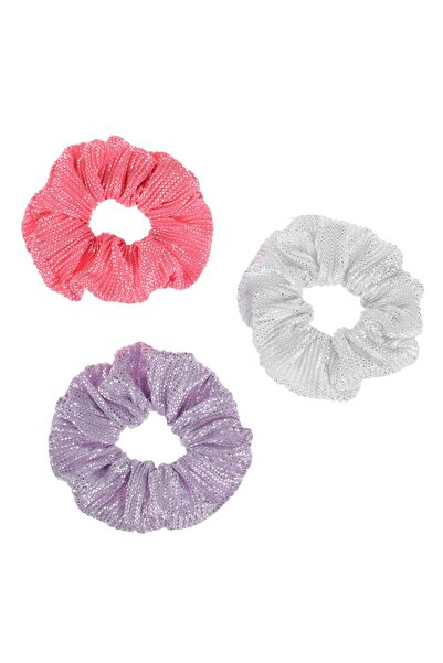 OEM Textile Hair Elastics Fuchsia Lilac Silver Metallic for Children - 3pcs