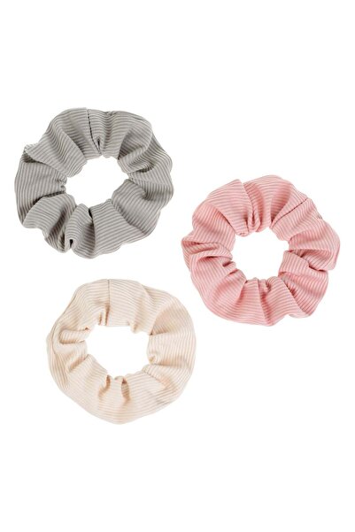 OEM Elastic Hair Ties Textile Ribbed Pink Ecru Green for Children - 3pcs