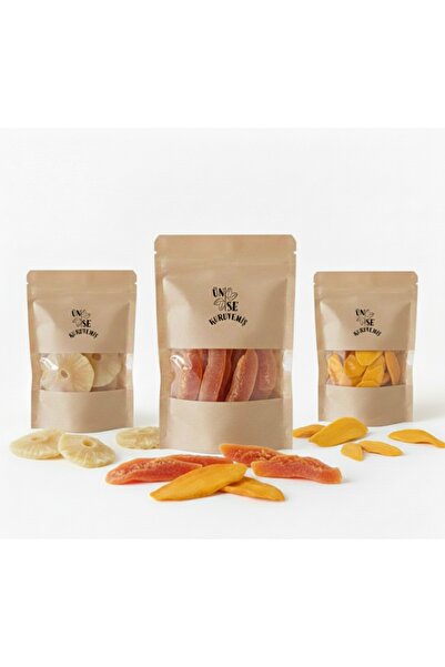 ÜNSEKURUYEMİŞ مجموعة تروبيك (100 جرام مانجو - 100 جرام أناناس - 100 جرام بابايا)