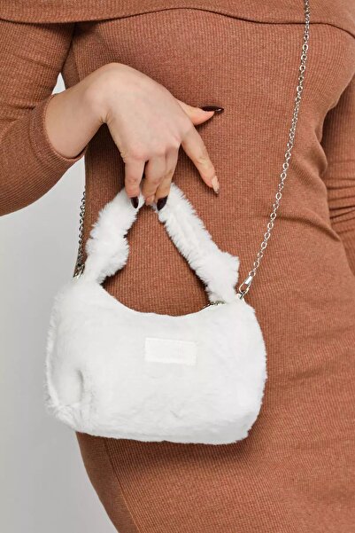Lavinda Bags&Shoes Çanta Kadın Peluş Beyaz El Ve Omuz