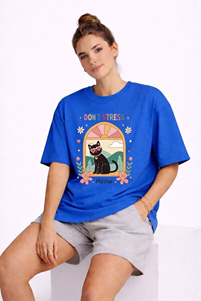 ArtYus Don'T Stress Cat Printed Unisex Colorful T-Shirt