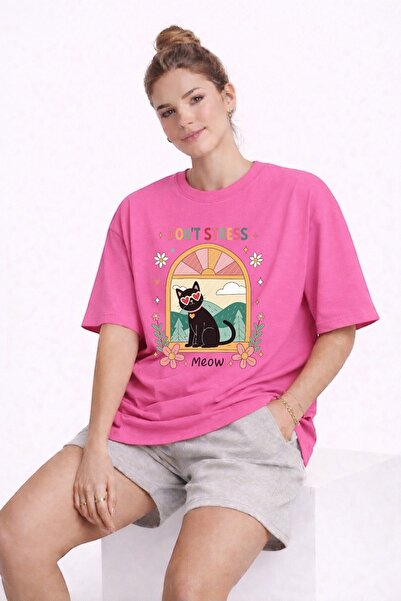ArtYus Don'T Stress Cat Printed Unisex Colorful T-Shirt