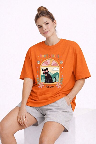 ArtYus Don'T Stress Cat Printed Unisex Colorful T-Shirt