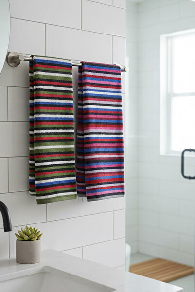 Gül Ev Tekstil Ürünleri Set of 2 Cotton Striped Hand and Face Towels