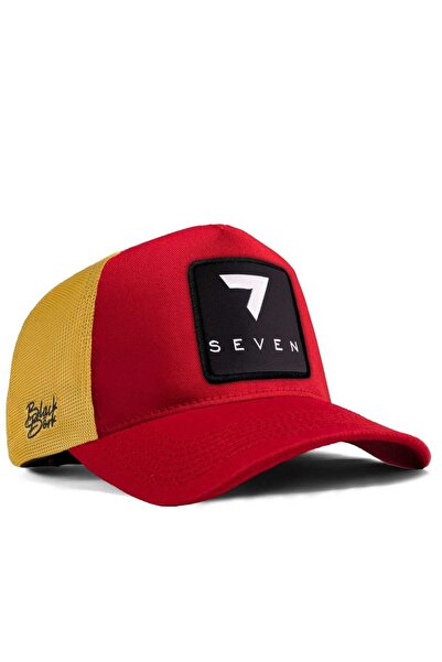 BlackBörk قبعة سائق الشاحنة باللونين الأحمر والأصفر مع شعار رقم 7