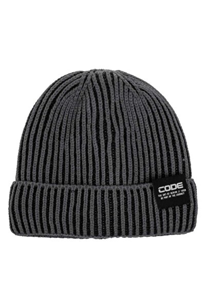 OEM Black Grey Knitted Beanie with Fleece Lining & "Code" Patch
