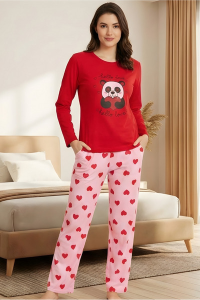MORRO Women's 100% Cotton Single Jersey Textured Pajama Set with Pattern and ...