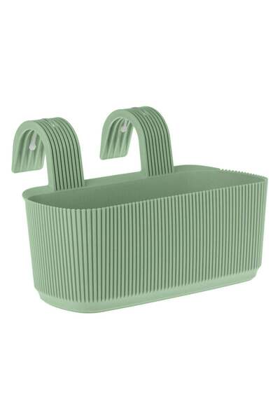 OEM Jardiniera din Plastic Verde Menta cu Dungi Reliefate pentru Balustrada B...