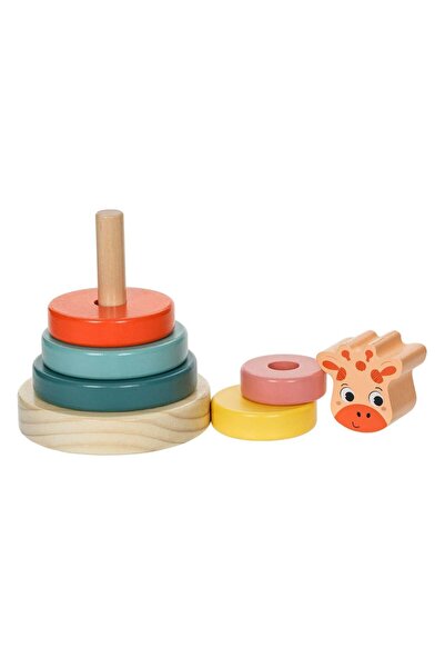 OEM Educational Wooden Pyramid with 5 Giraffe Rings 10x14cm
