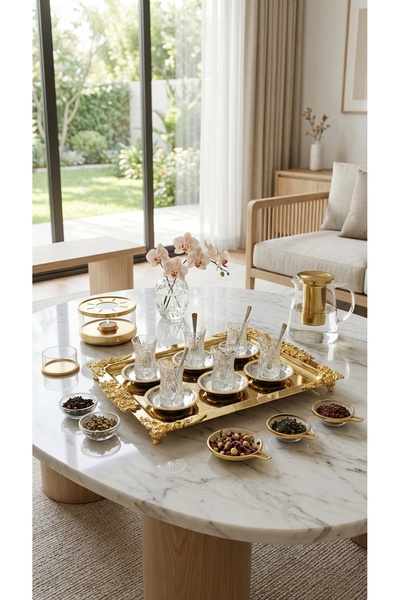 FABRIONA صينية تقديم فاخرة منقوشة بنقوش زهور من الفضة أو الذهب