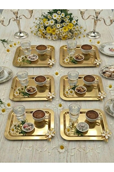 FABRIONA Papatya Detailed Metal Presentation Tray Set of 6 – Gold and Silver ...