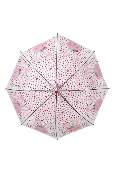 OEM Transparent Automatic Stick Rain Umbrella Pink with Bunny Pattern & Whist...