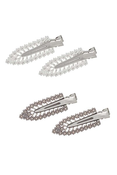 OEM Set of White Gray Strass Beads Hair Clips for Women 6cm - 4pcs
