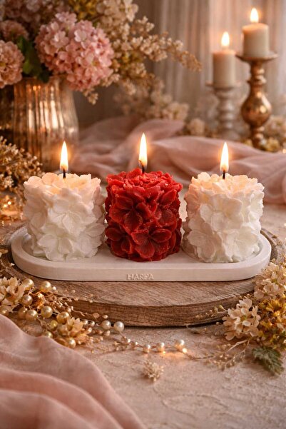 HARFA TEKNOLOJİ Dekoratif Tabakta, 4'lü Set, Okyanus Kokulu, Gül Şekilli Mum