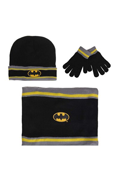 OEM Black Hat, Circular Scarf & Gloves Set with Batman Pattern for Children 8...