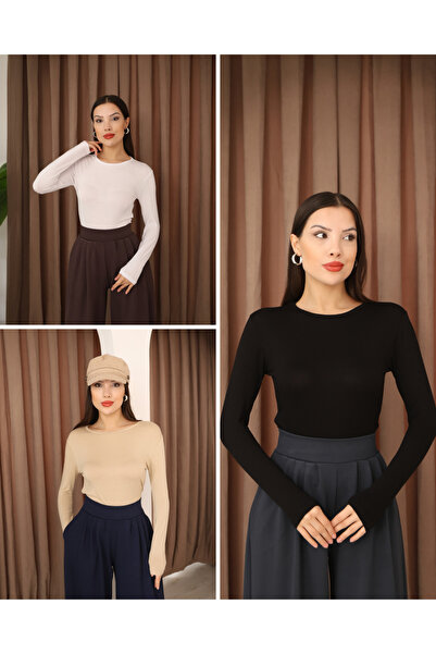 ParlaMira Women's 3-Piece Women's Long Sleeve Crew Neck Stretch Fabric Combed...