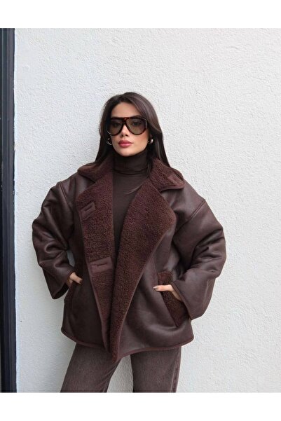 MADDİSSON Yeni Sezon İçi Peluşlu Oversize Süet Dokulu Mont