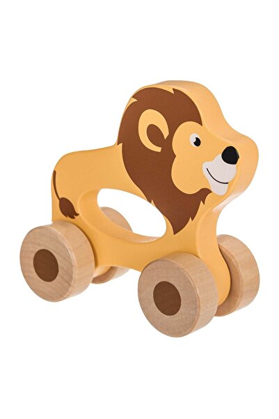 OEM Wooden Toy Orange Lion with 4 Wheels 11.5x12x4.5cm