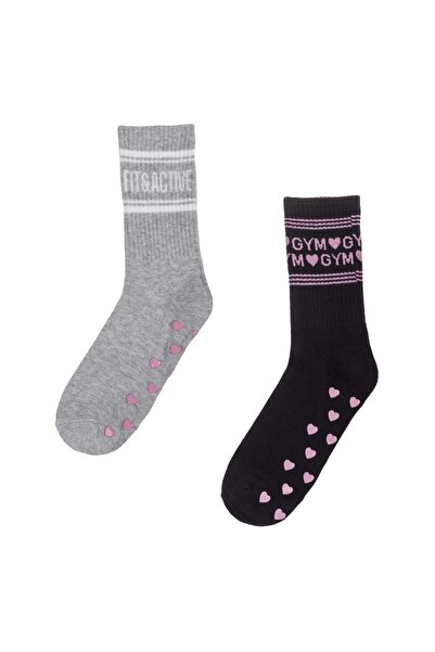 OEM Black Gray Anti-slip Yoga Socks for Women (36-41) - 2 pairs