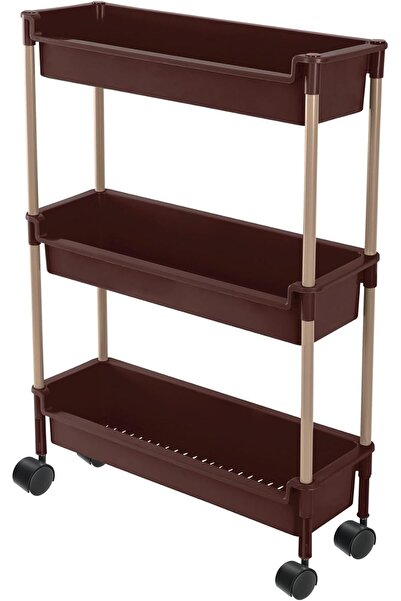 Helal Foldable Bathroom Organizer Cart with Iron Frame, 3 Layers, Brown