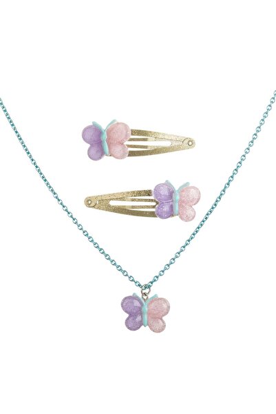 OEM Σετ Κολιέ με Αλυσίδα Ciel & Πολύχρωμο Κλιπ Μαλλιών με Γκλίτερ Πεταλούδα γ...