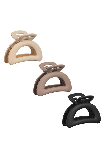 OEM Set of Ecru Beige Black Matte Semicircle Hair Clips for Women 7cm - 3pcs