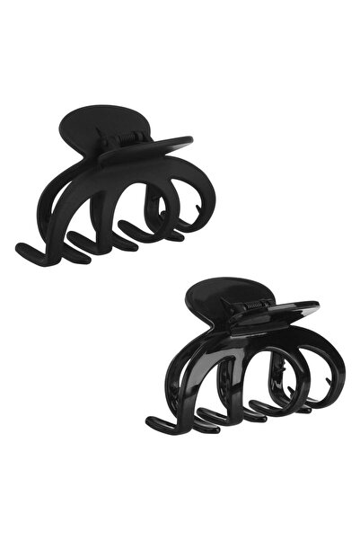 OEM Matte & Glossy Black Claw Hair Clip Set for Women - 2pcs