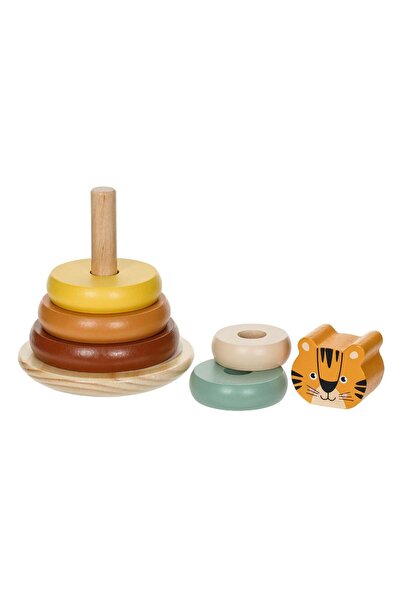 OEM Educational Wooden Pyramid with 5 Tiger Rings 10x14cm