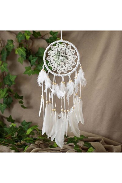 OEM White Ethnic Decorative Dream Catcher Talisman with Lace & Wooden Beads 1...