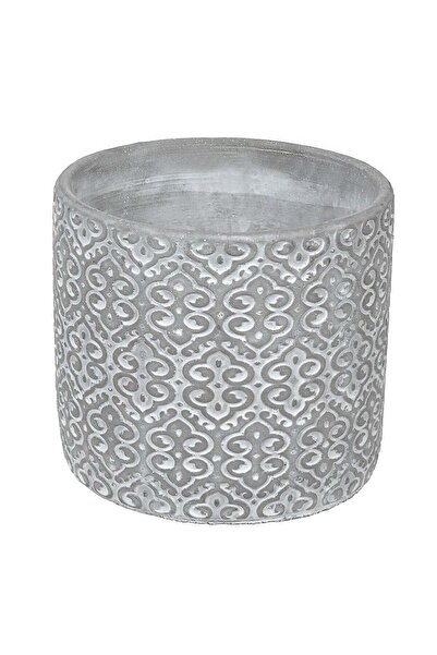 OEM White Round Flower Pot Mask with Embossed Pattern Ø13.5x12.5cm - 1.2L