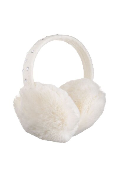 OEM Aparatori Urechi cu Blana Artificiala Ecru & Stras Argintiu pentru Femei