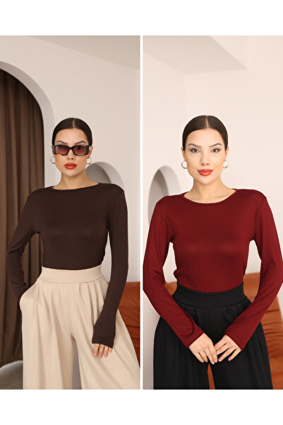 ParlaMira Women's 2-Piece Women's Long Sleeve Crew Neck Stretch Fabric Combed...